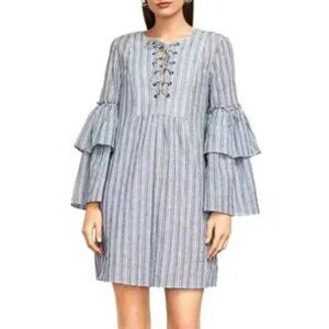 BCBGmaxazria Blue and White Striped Bell Sleeve Cotton Dress